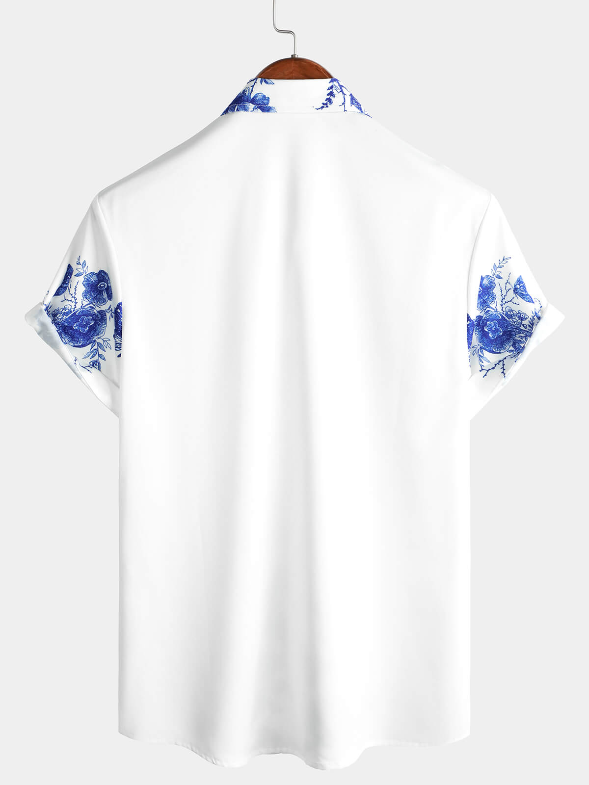 para hombre Blue floral Print Hawaiian Button Up Summer Beach casual Collar de manga corta camisa