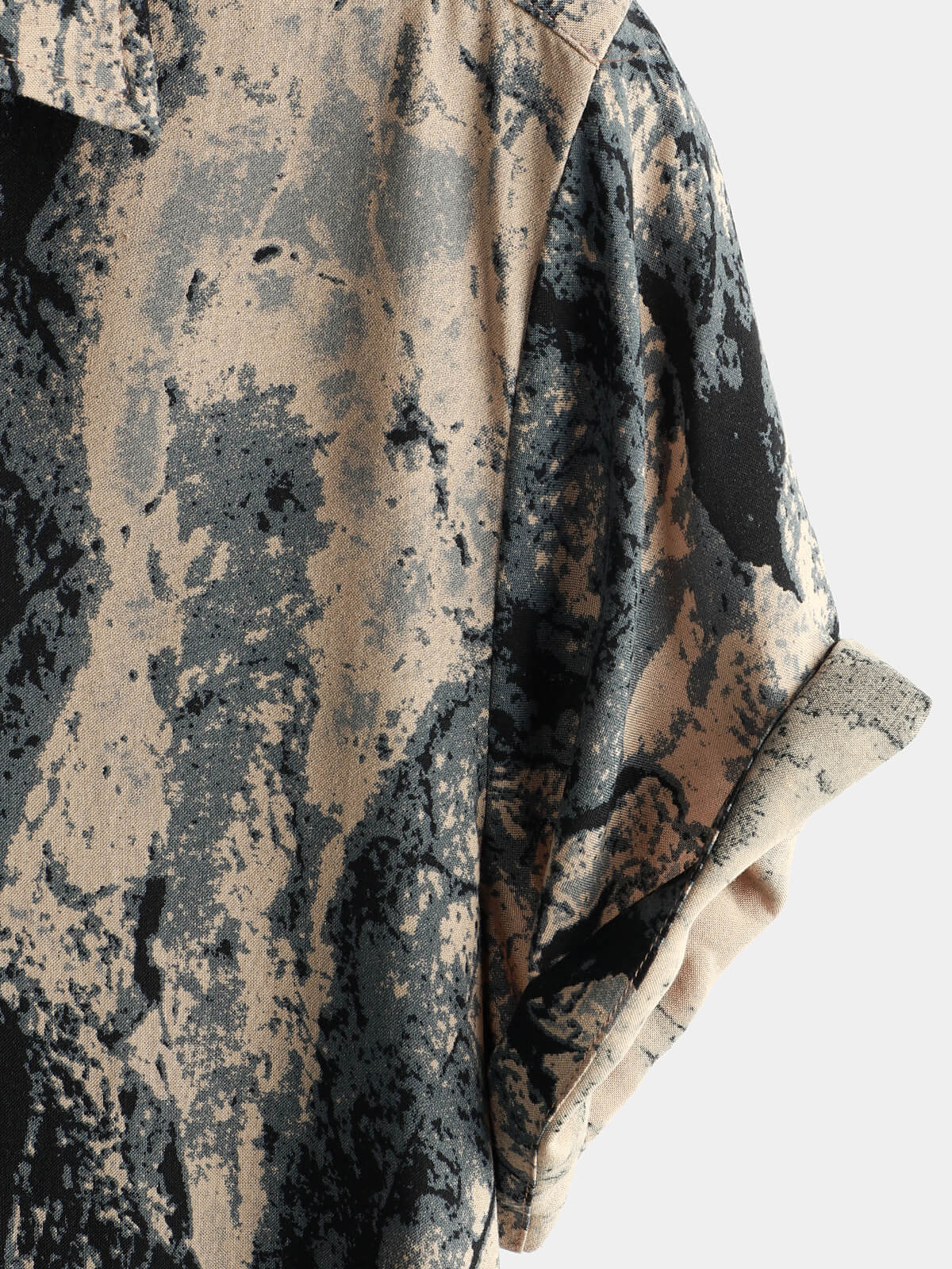 Camisa Khaki retro Art estampado casual de manga corta Button Up para hombre