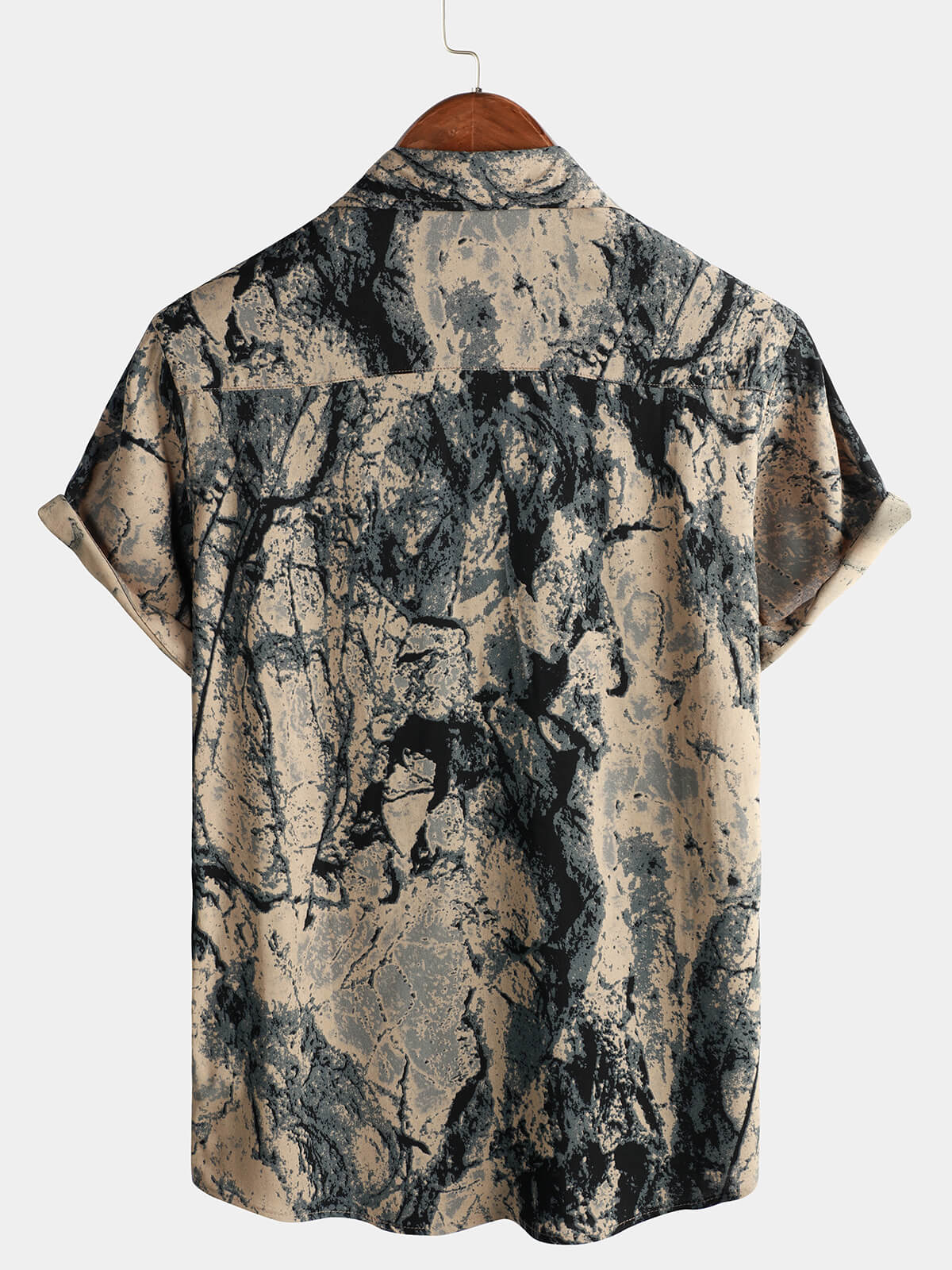 Camisa Khaki retro Art estampado casual de manga corta Button Up para hombre