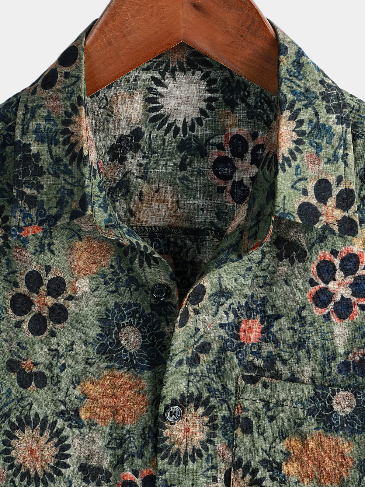 Camisa casual vintage floral estampado de manga corta para hombre