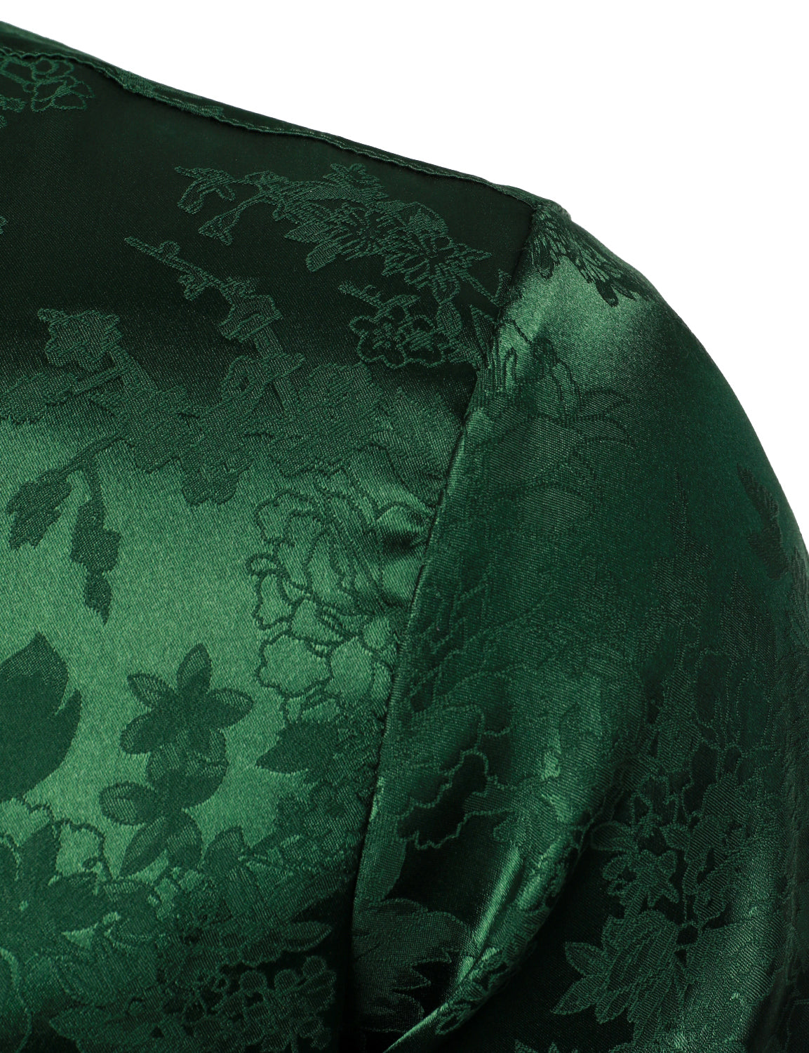 Camisa de vestir casual Shiny Satin floral Jacquard Green de manga larga Button Up para hombre