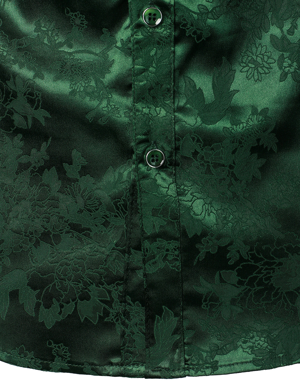 Camisa de vestir casual Shiny Satin floral Jacquard Green de manga larga Button Up para hombre