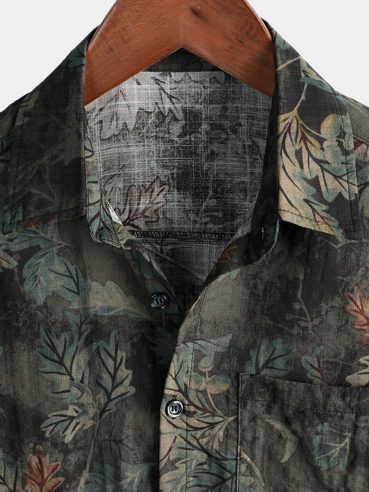 Camisa retro Leaf de manga corta Hawaiian Beach para hombre