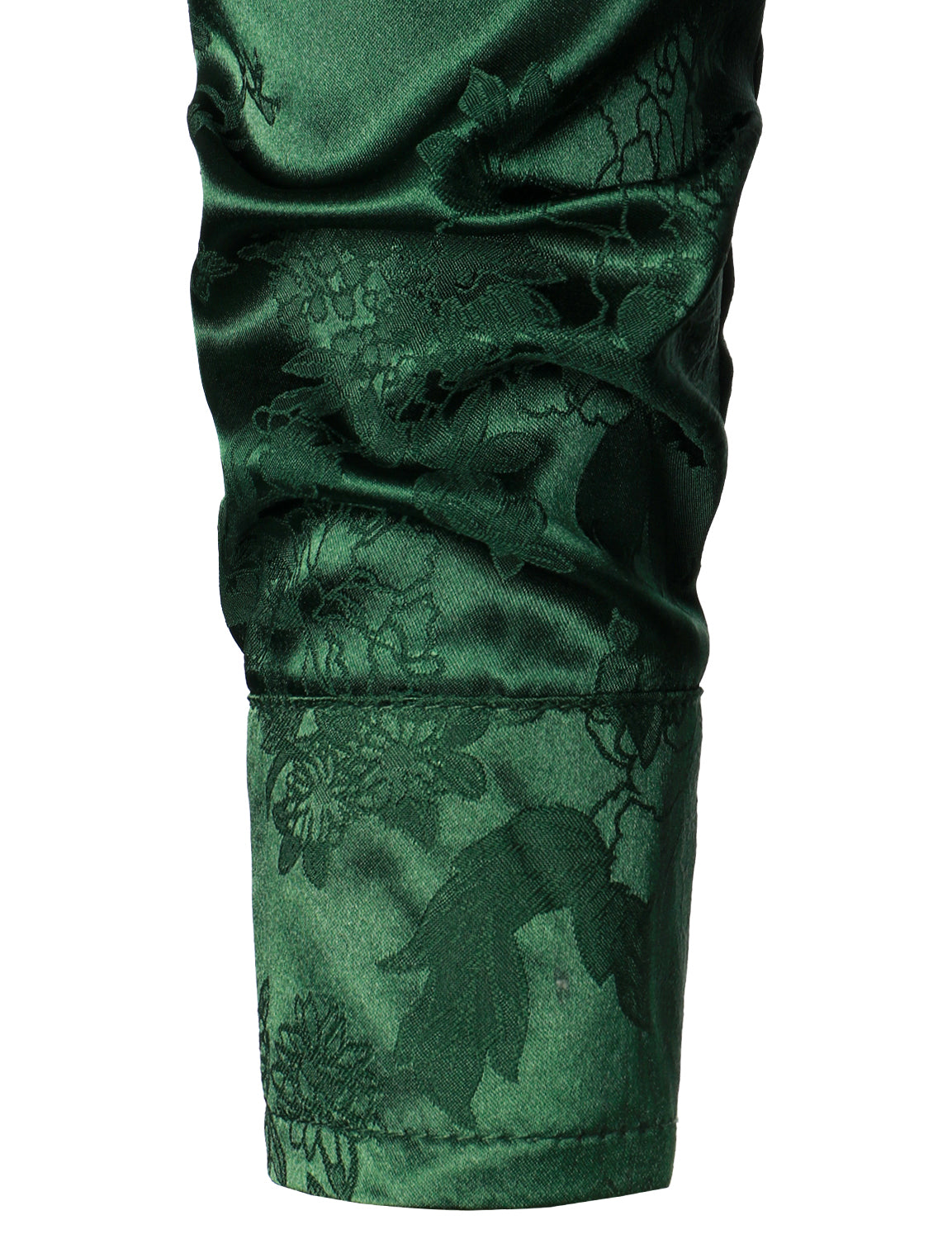 Camisa de vestir casual Shiny Satin floral Jacquard Green de manga larga Button Up para hombre