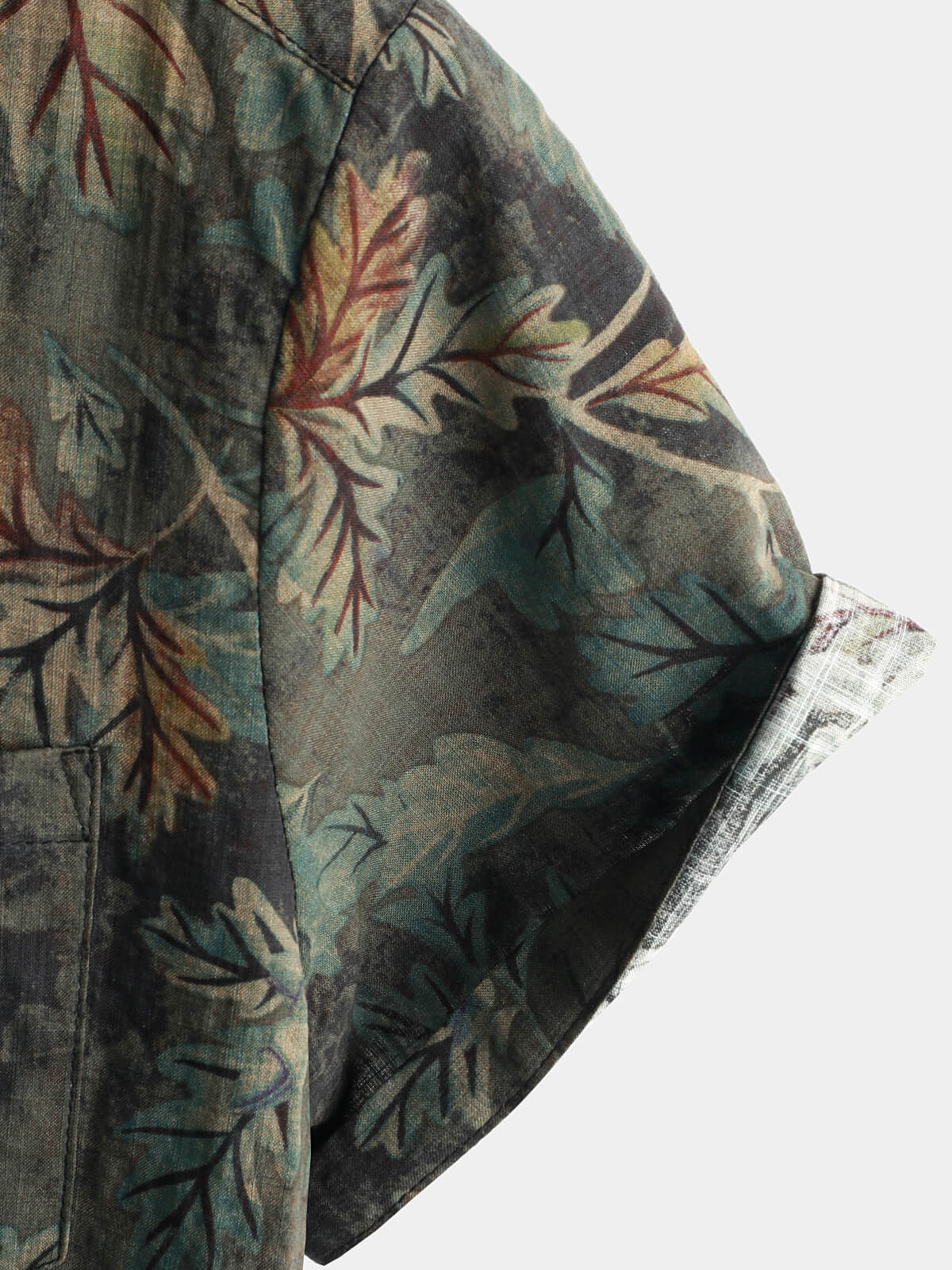 Camisa retro Leaf de manga corta Hawaiian Beach para hombre