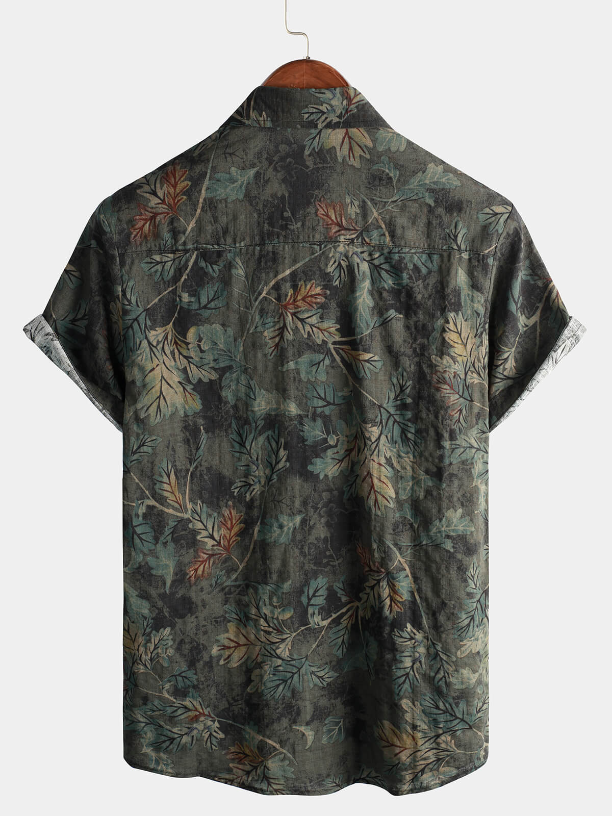 Camisa retro Leaf de manga corta Hawaiian Beach para hombre