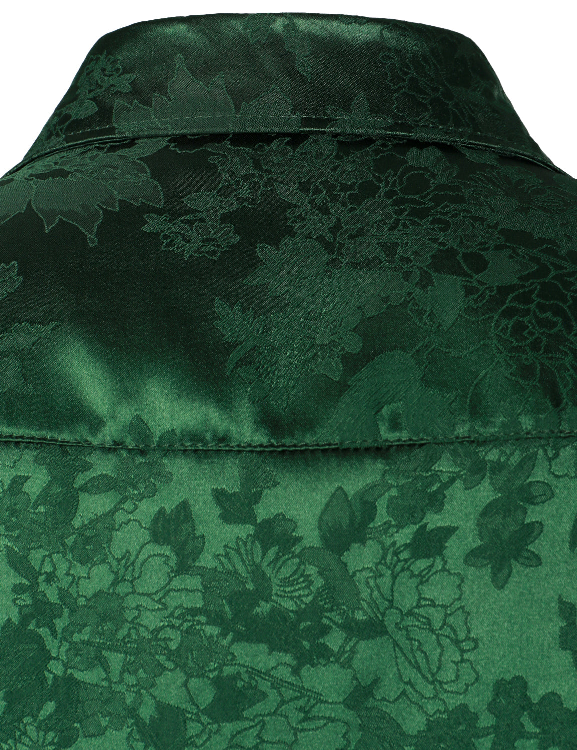Camisa de vestir casual Shiny Satin floral Jacquard Green de manga larga Button Up para hombre