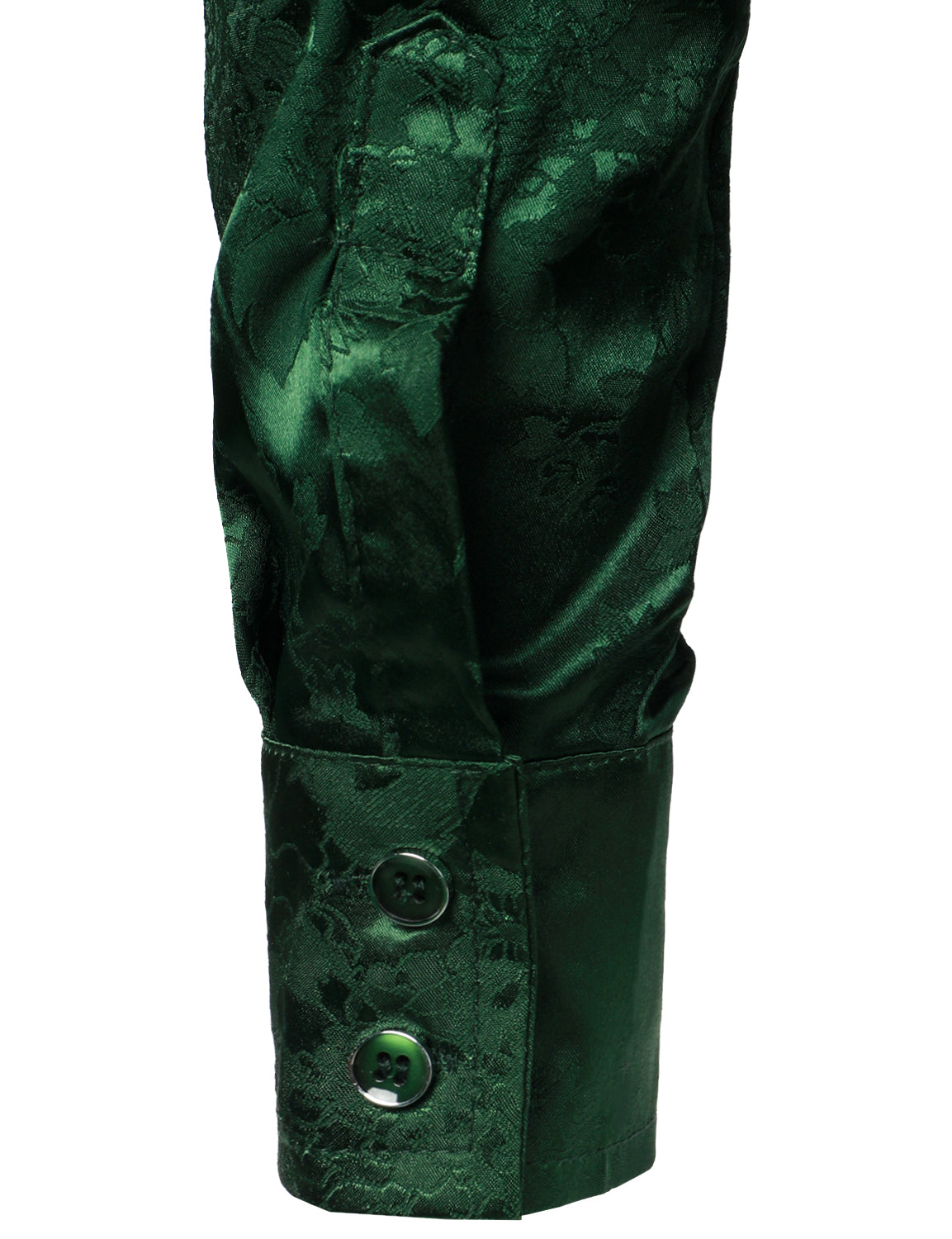 Camisa de vestir casual Shiny Satin floral Jacquard Green de manga larga Button Up para hombre