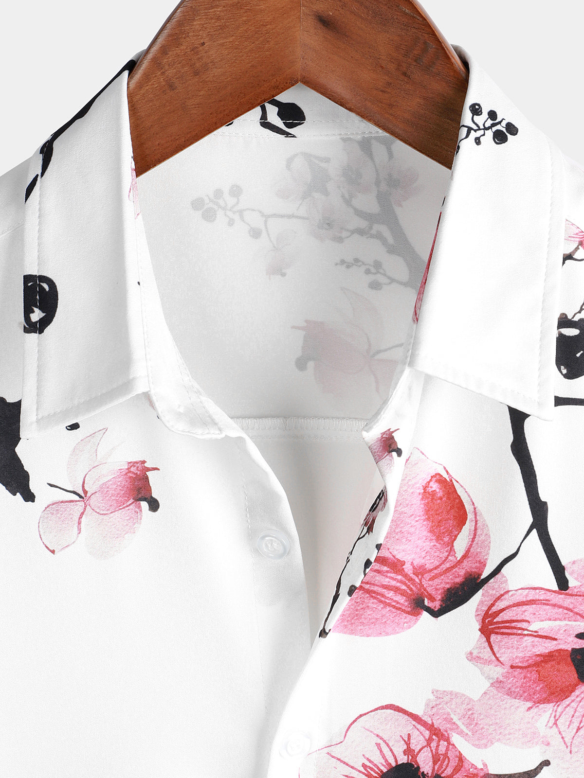 Camisa casual Pink floral estampado Summer Button Up Flower de manga corta Cherry Blossom para hombre