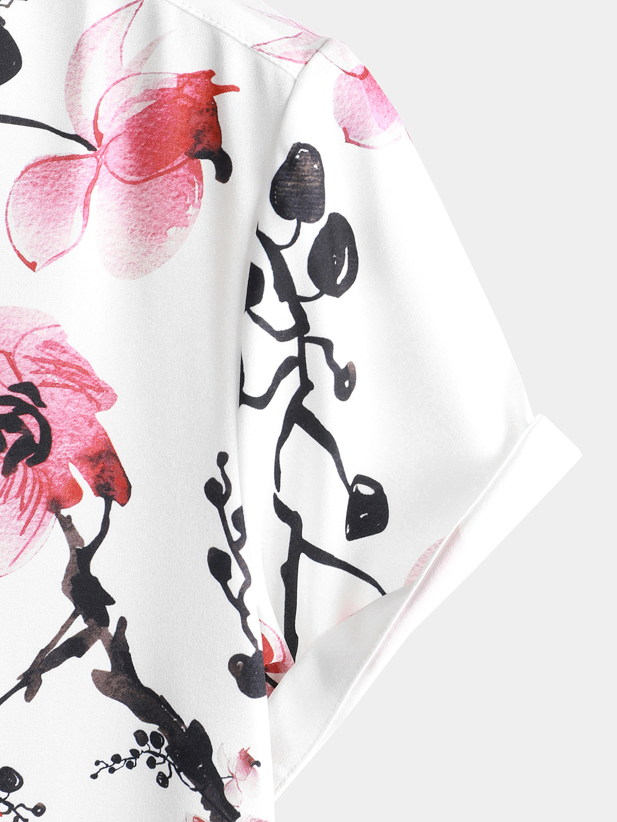 Camisa casual Pink floral estampado Summer Button Up Flower de manga corta Cherry Blossom para hombre