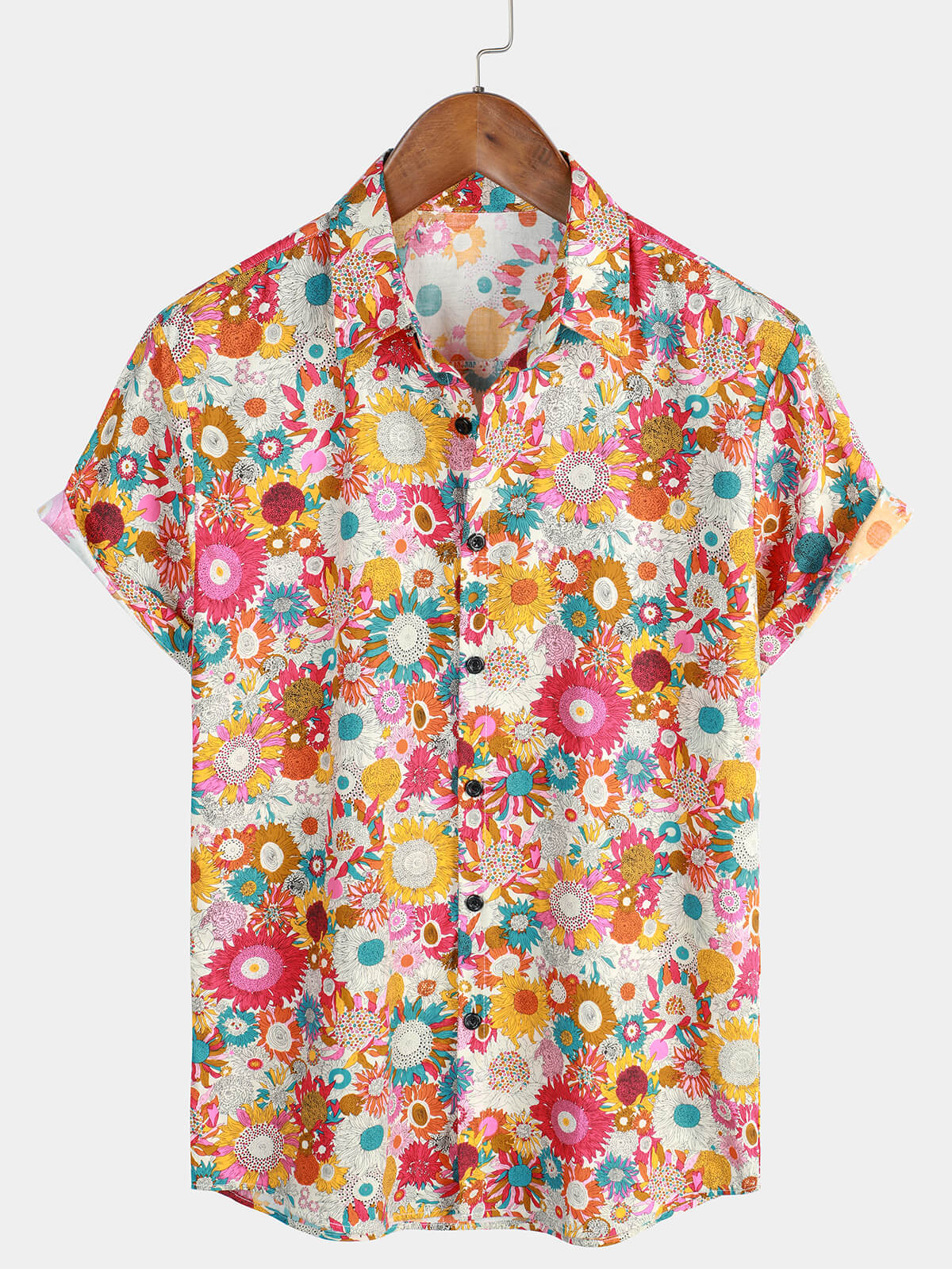 Camisa floral Cool Flower Summer de algodón Button Up Beach de manga corta Hawaiian para hombre