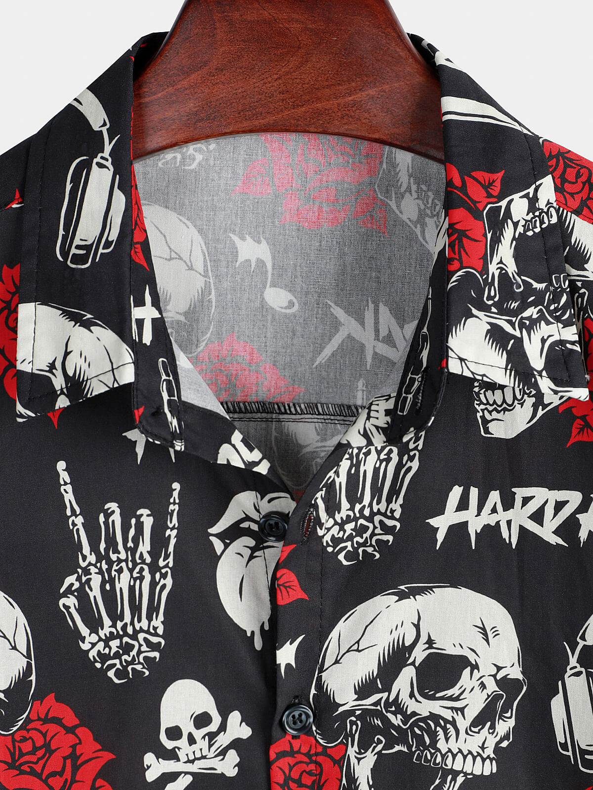 Camisa Skull Rose floral Punk Rocker Cool Rock Music de manga corta Hawaiian para hombre