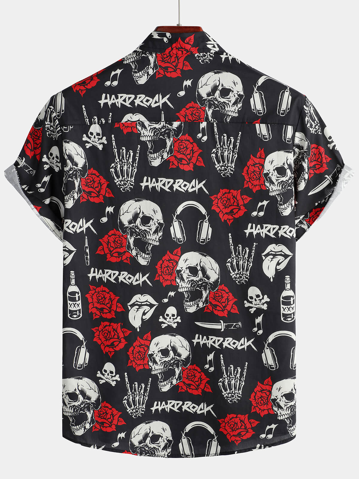 Camisa Skull Rose floral Punk Rocker Cool Rock Music de manga corta Hawaiian para hombre
