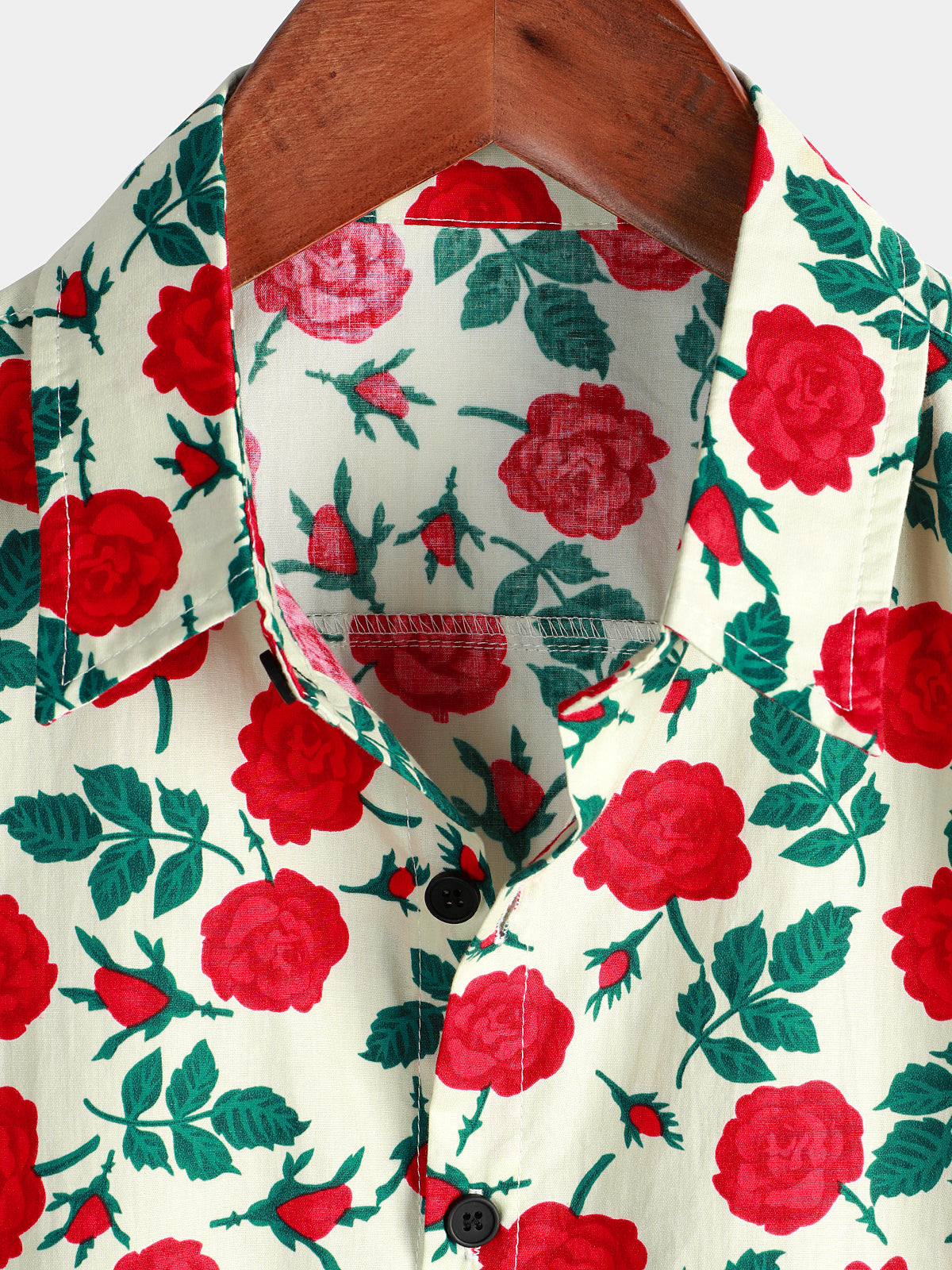 Camisa Rose estampado de algodón transpirable Beach Summer Button up Beige de manga corta para hombre