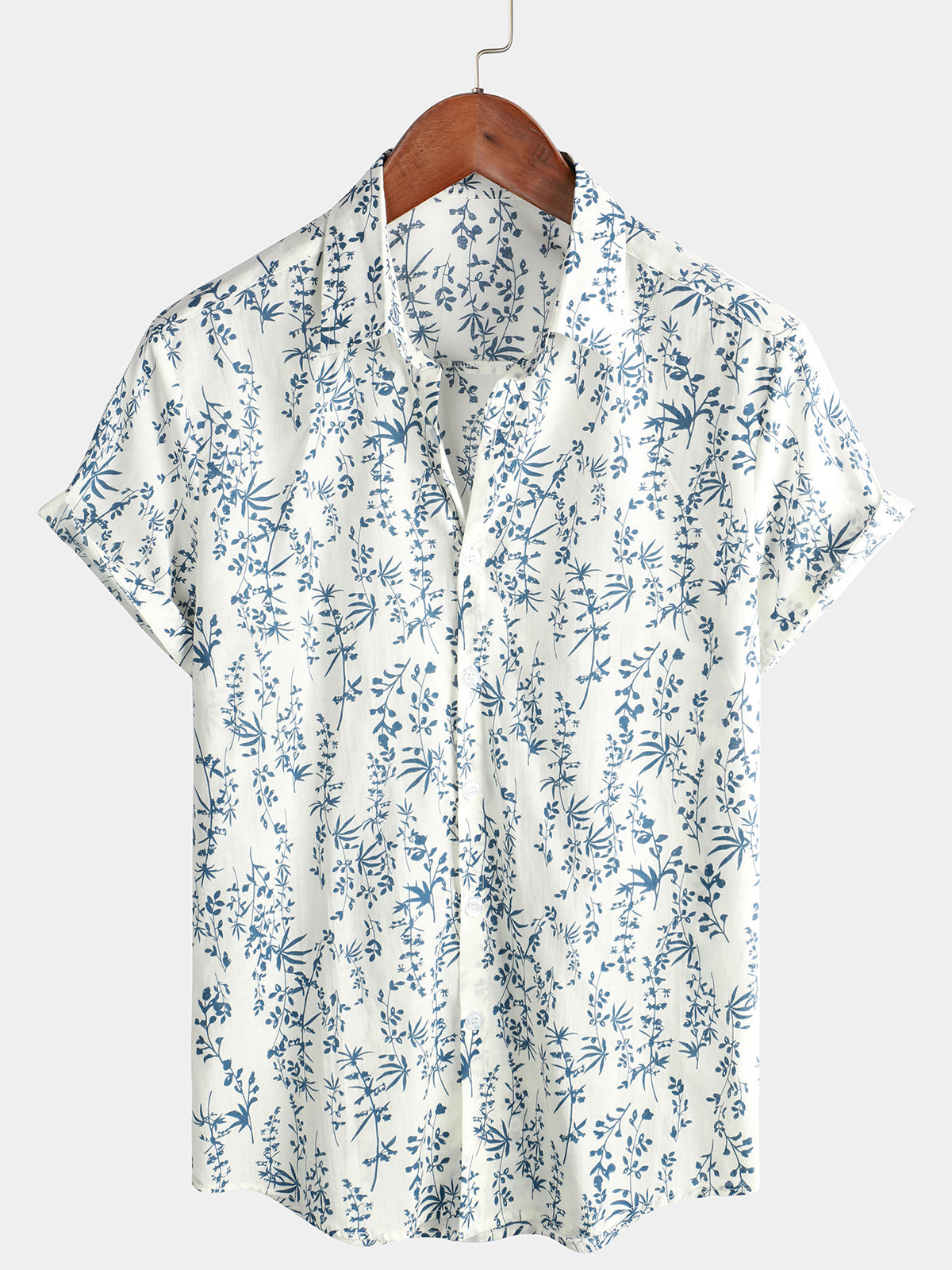 Camisa de algodón floral Button Up Summer de manga corta para hombre