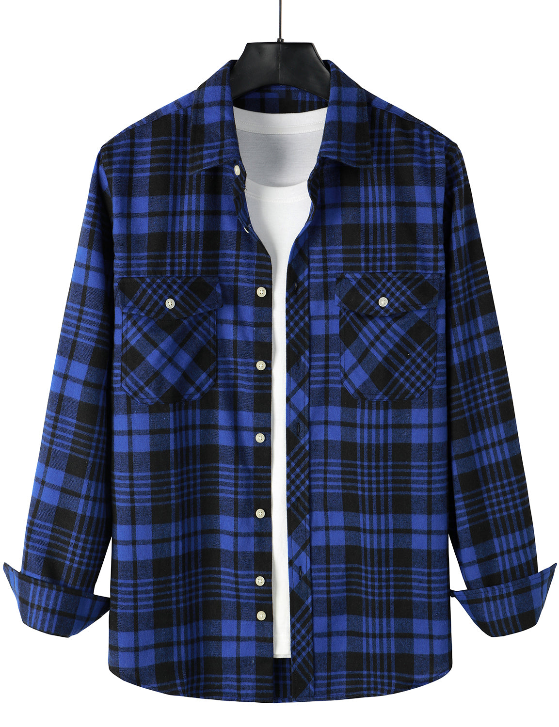 Camisa casual a cuadros Double Pocket Flannel Checkered Button Up de manga larga para hombre