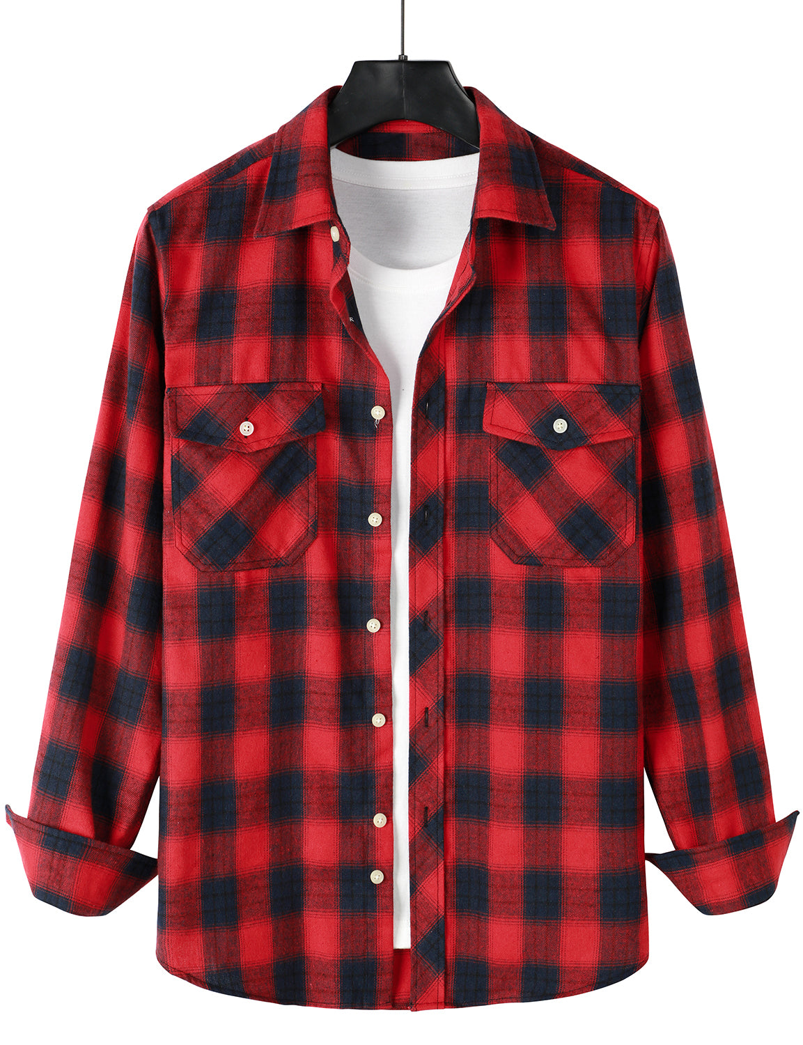 Camisa casual a cuadros Double Pocket Flannel Checkered Button Up de manga larga para hombre