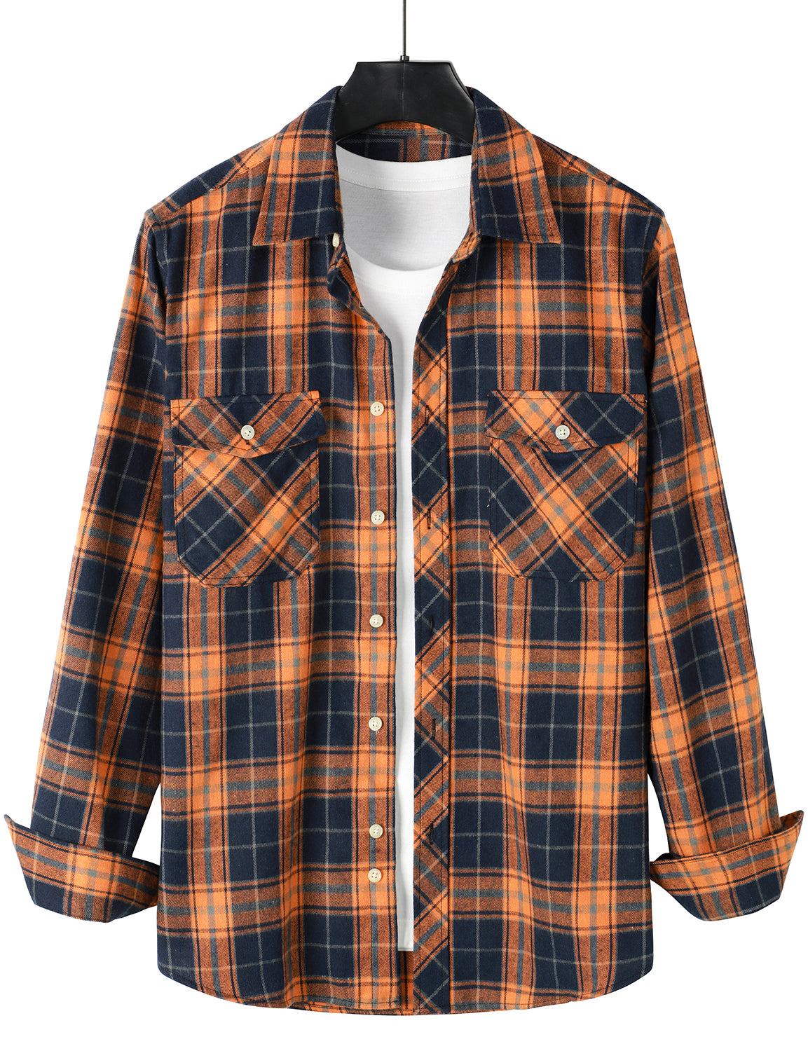 Camisa casual a cuadros Double Pocket Flannel Checkered Button Up de manga larga para hombre