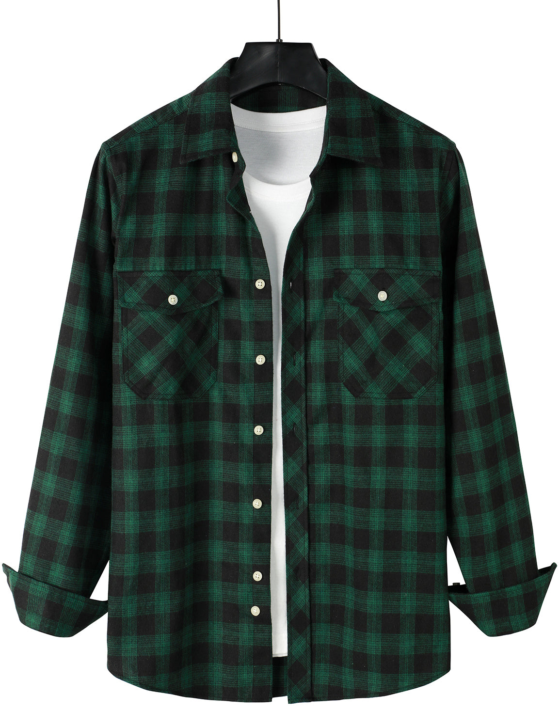 Camisa casual a cuadros Double Pocket Flannel Checkered Button Up de manga larga para hombre