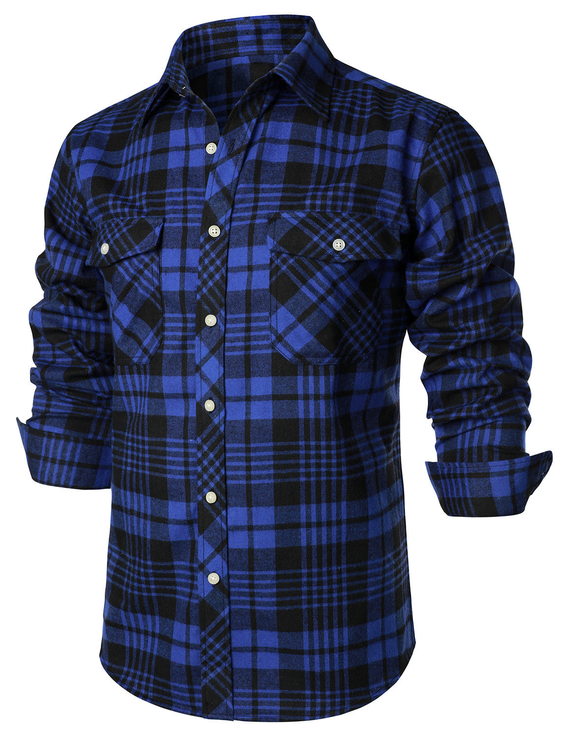 Camisa casual a cuadros Double Pocket Flannel Checkered Button Up de manga larga para hombre