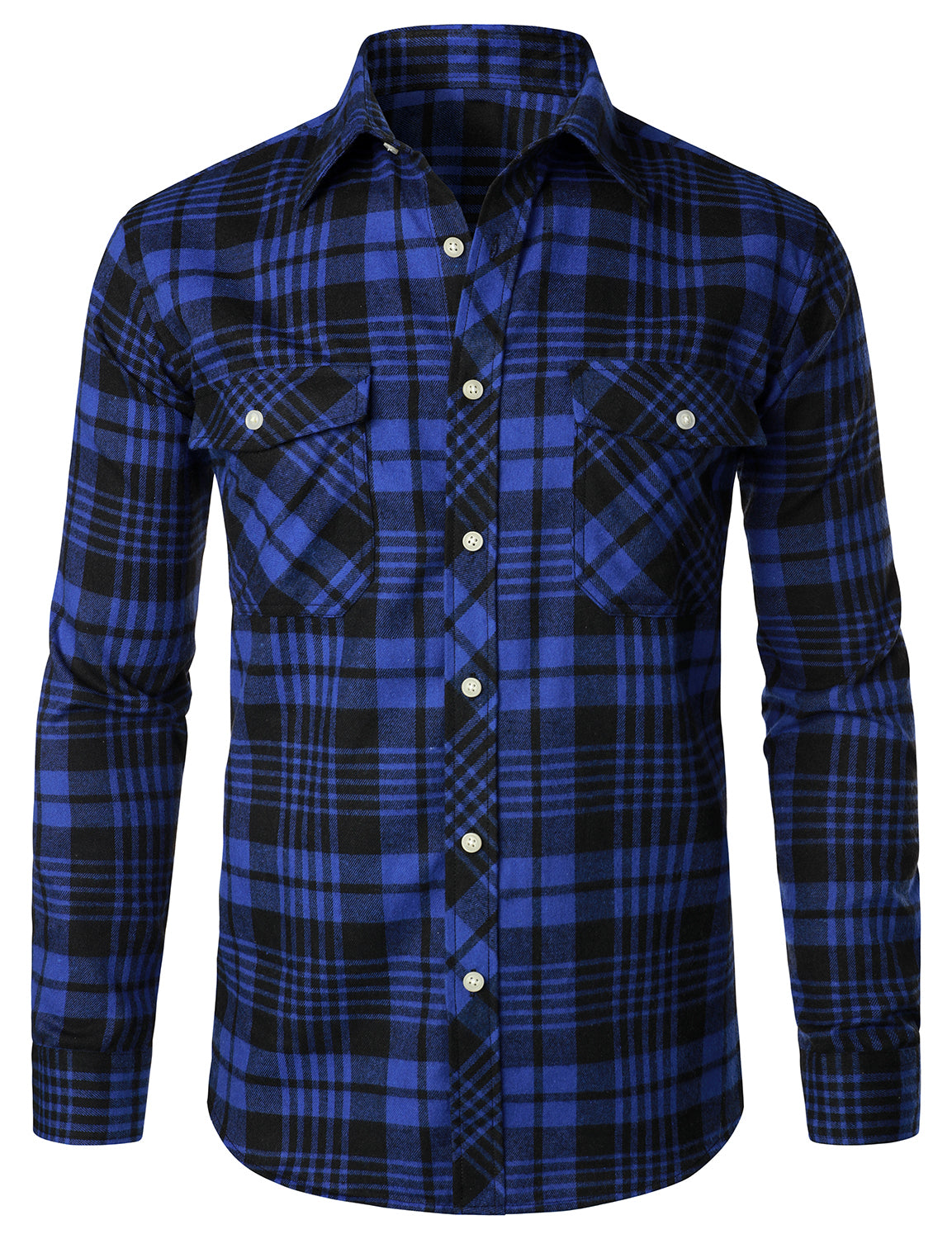 Camisa casual a cuadros Double Pocket Flannel Checkered Button Up de manga larga para hombre