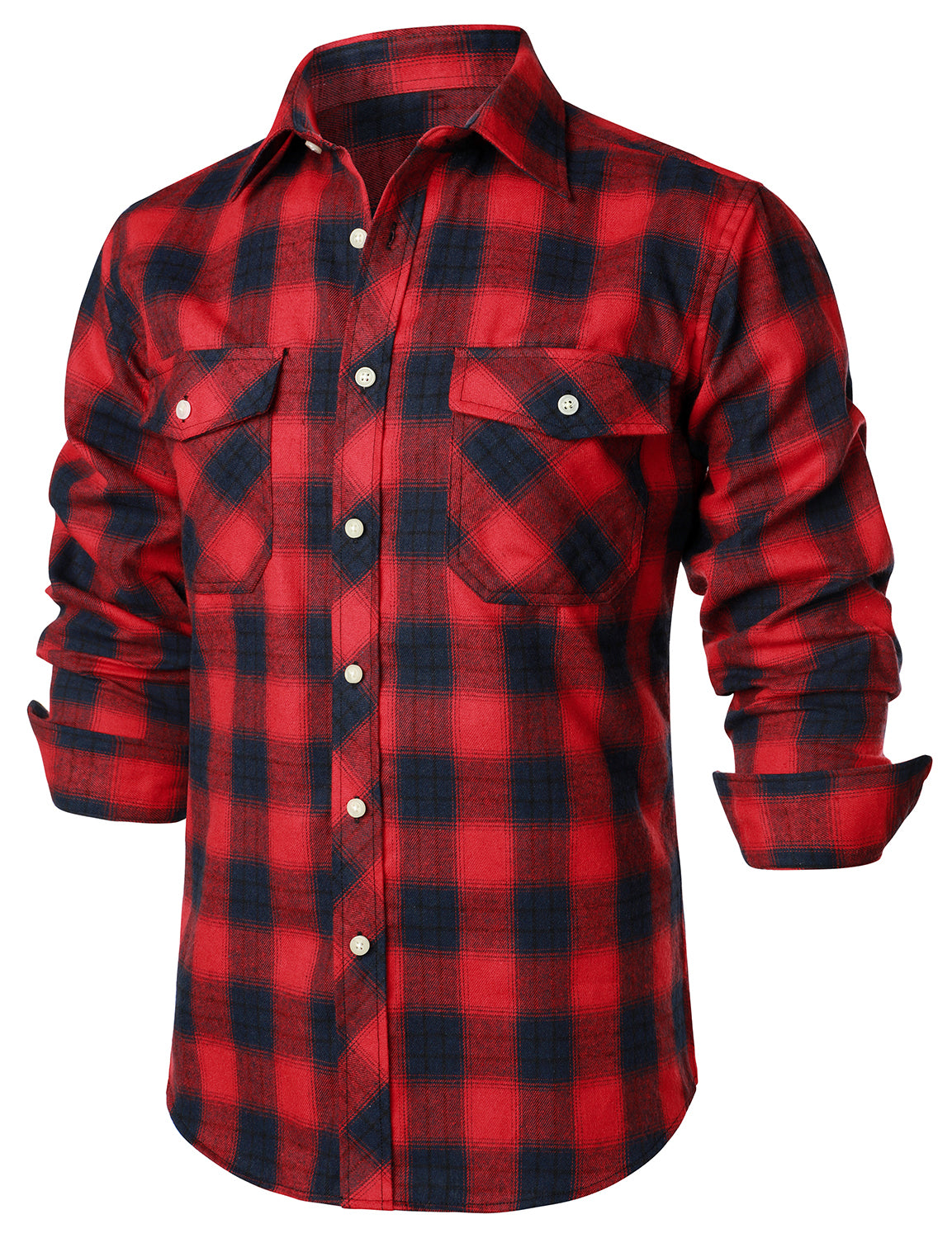 Camisa casual a cuadros Double Pocket Flannel Checkered Button Up de manga larga para hombre