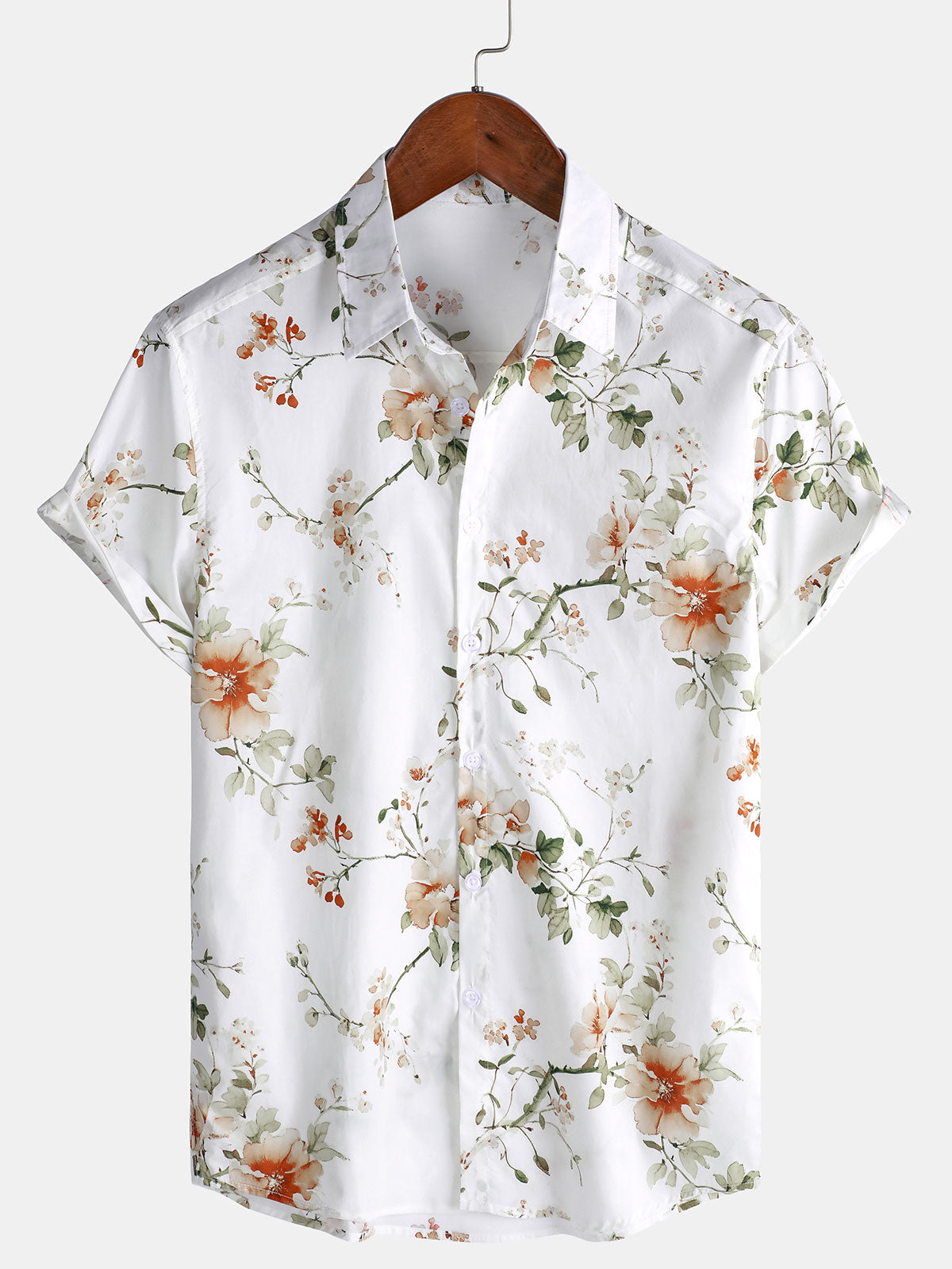 Camisa Flower estampado de algodón Hawaiian floral de manga corta para hombre