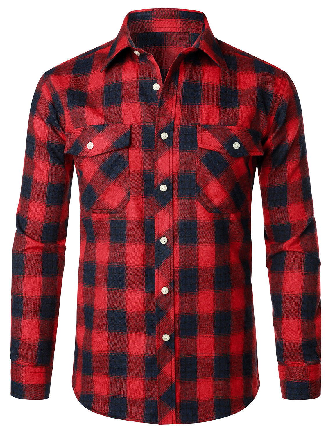Camisa casual a cuadros Double Pocket Flannel Checkered Button Up de manga larga para hombre