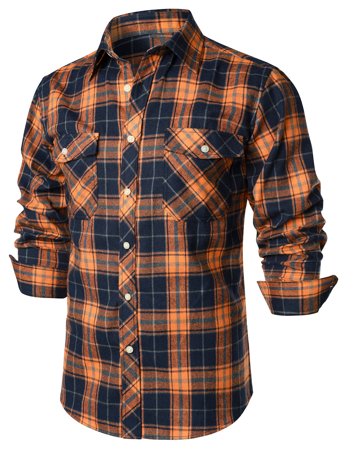 Camisa casual a cuadros Double Pocket Flannel Checkered Button Up de manga larga para hombre