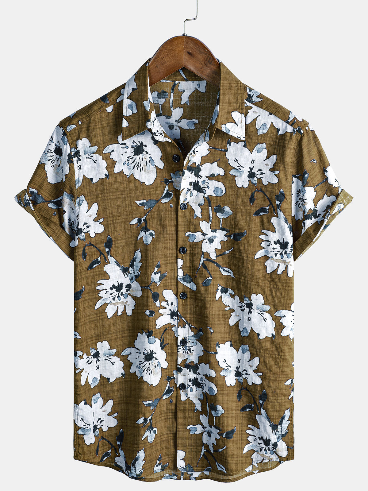 Camisa Lightweight transpirable de algodón Tropical Style de manga corta Button Up para hombre