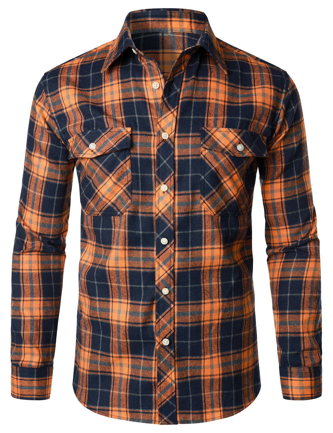Camisa casual a cuadros Double Pocket Flannel Checkered Button Up de manga larga para hombre