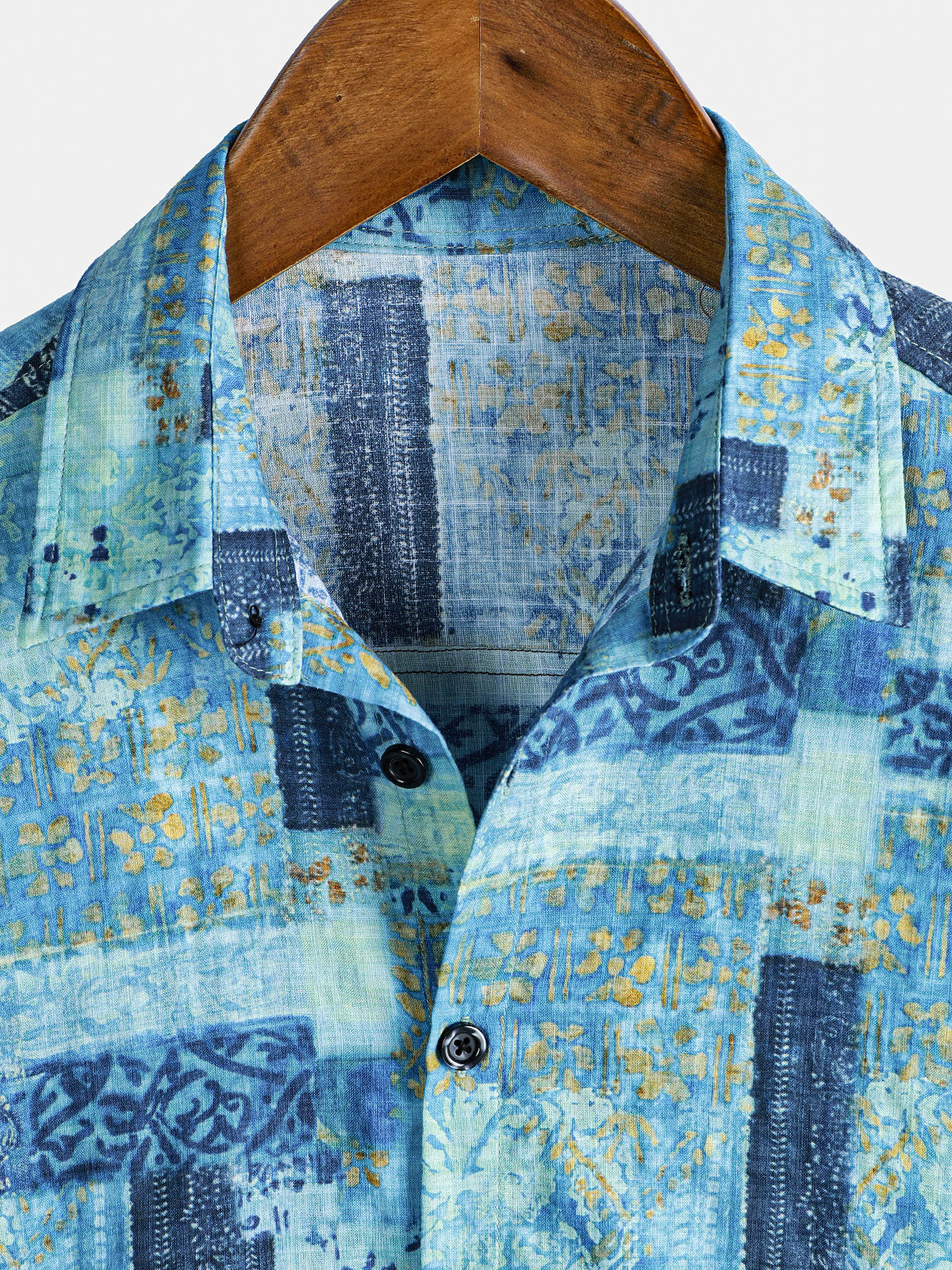 Camisa Patchpara trabajo estampado transpirable de algodón de manga corta con botones para hombre