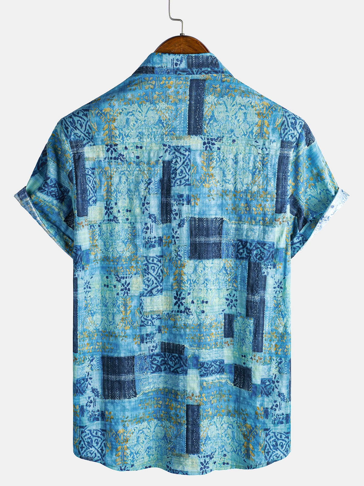 Camisa Patchpara trabajo estampado transpirable de algodón de manga corta con botones para hombre
