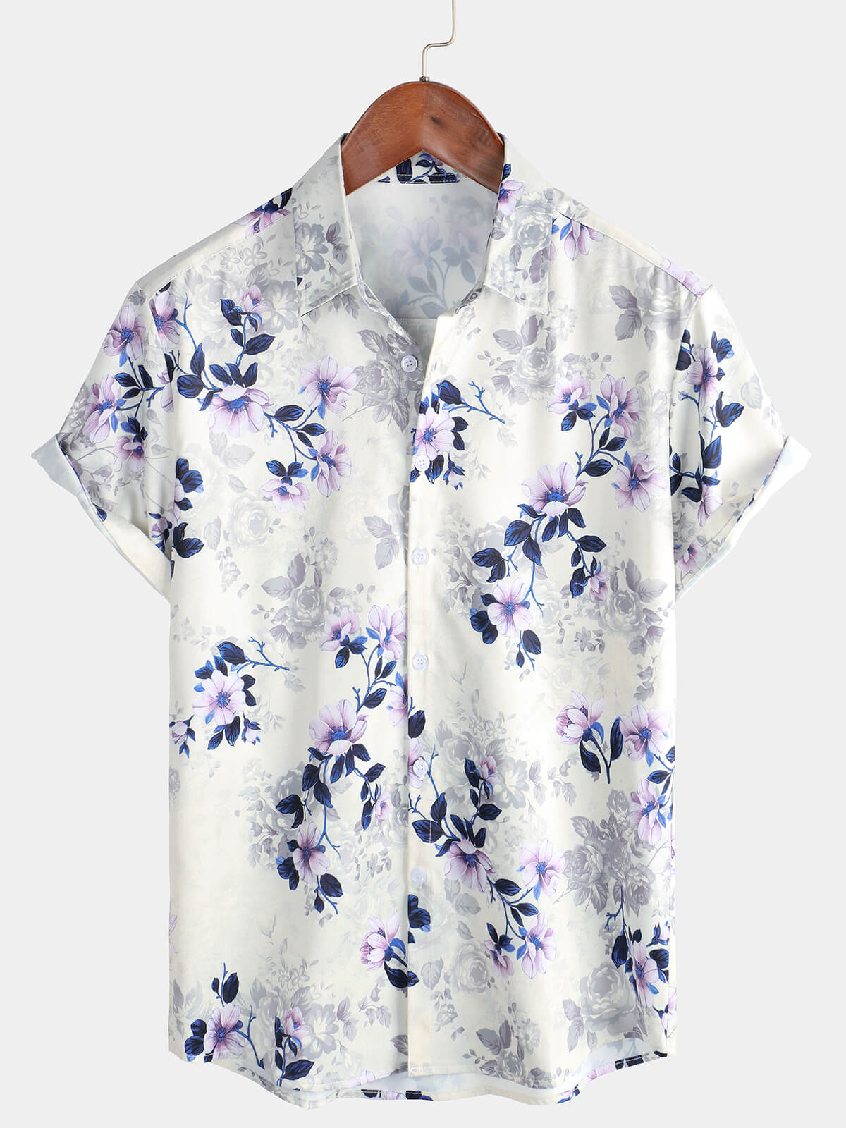 Camisa Summer de manga corta floral estampado casual Button Up para hombre