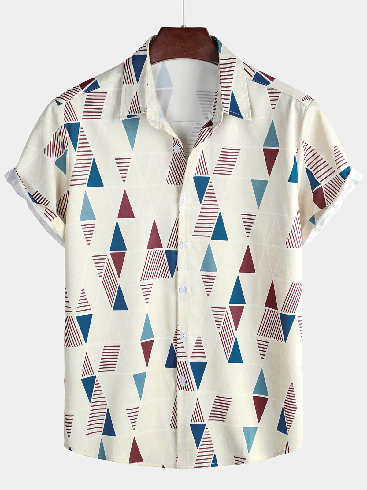 Camisa vintage de manga corta Art Geometric estampado casual Button Up para hombre