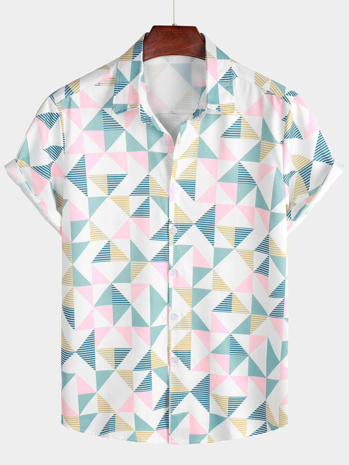 Camisa casual Art Triangle Geometric estampado Summer de manga corta Beach para hombre