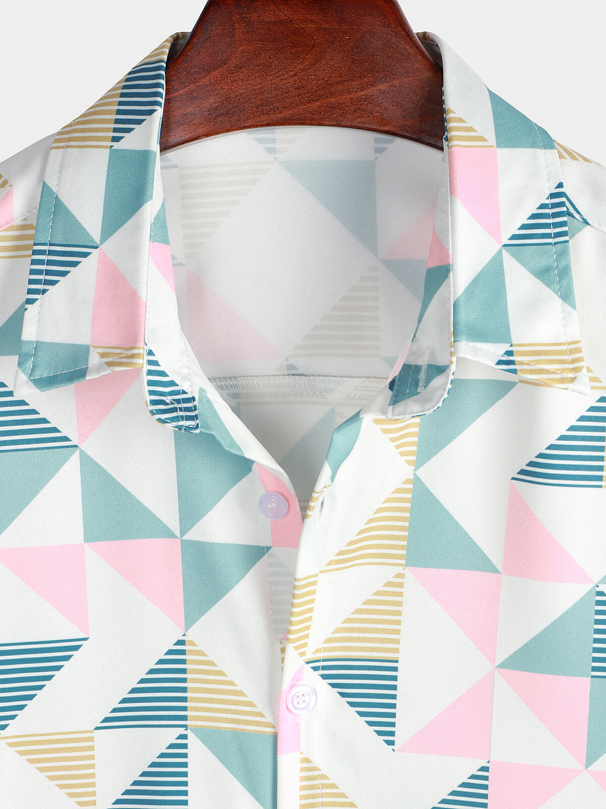 Camisa casual Art Triangle Geometric estampado Summer de manga corta Beach para hombre