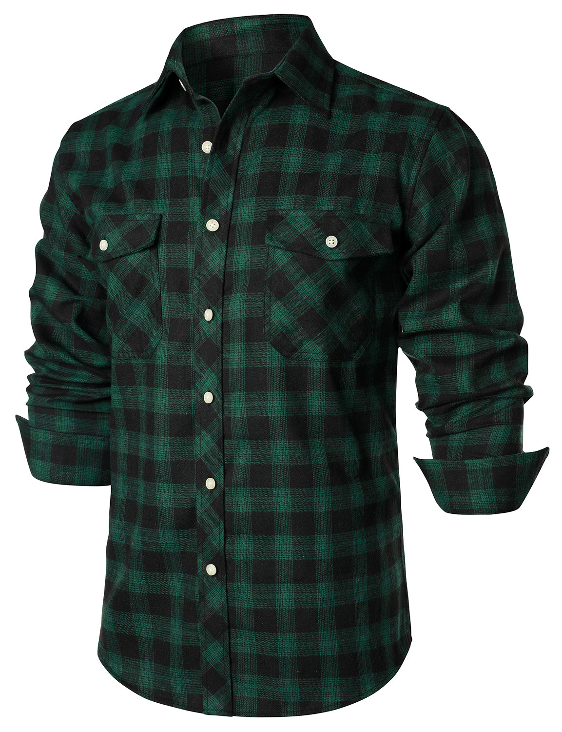 Camisa casual a cuadros Double Pocket Flannel Checkered Button Up de manga larga para hombre
