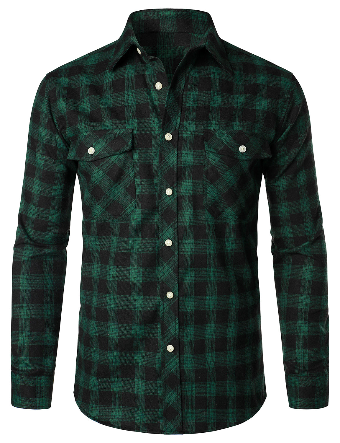 Camisa casual a cuadros Double Pocket Flannel Checkered Button Up de manga larga para hombre