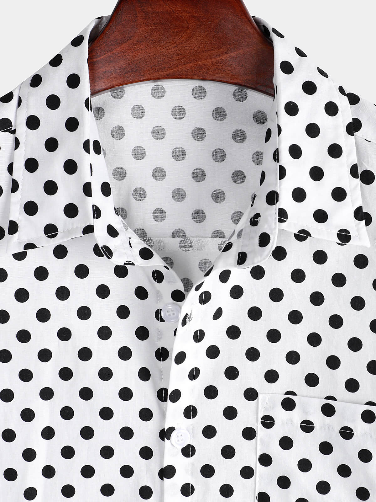 Camisa de algodón casual Polka Dot Summer White Pocket de manga corta para hombre