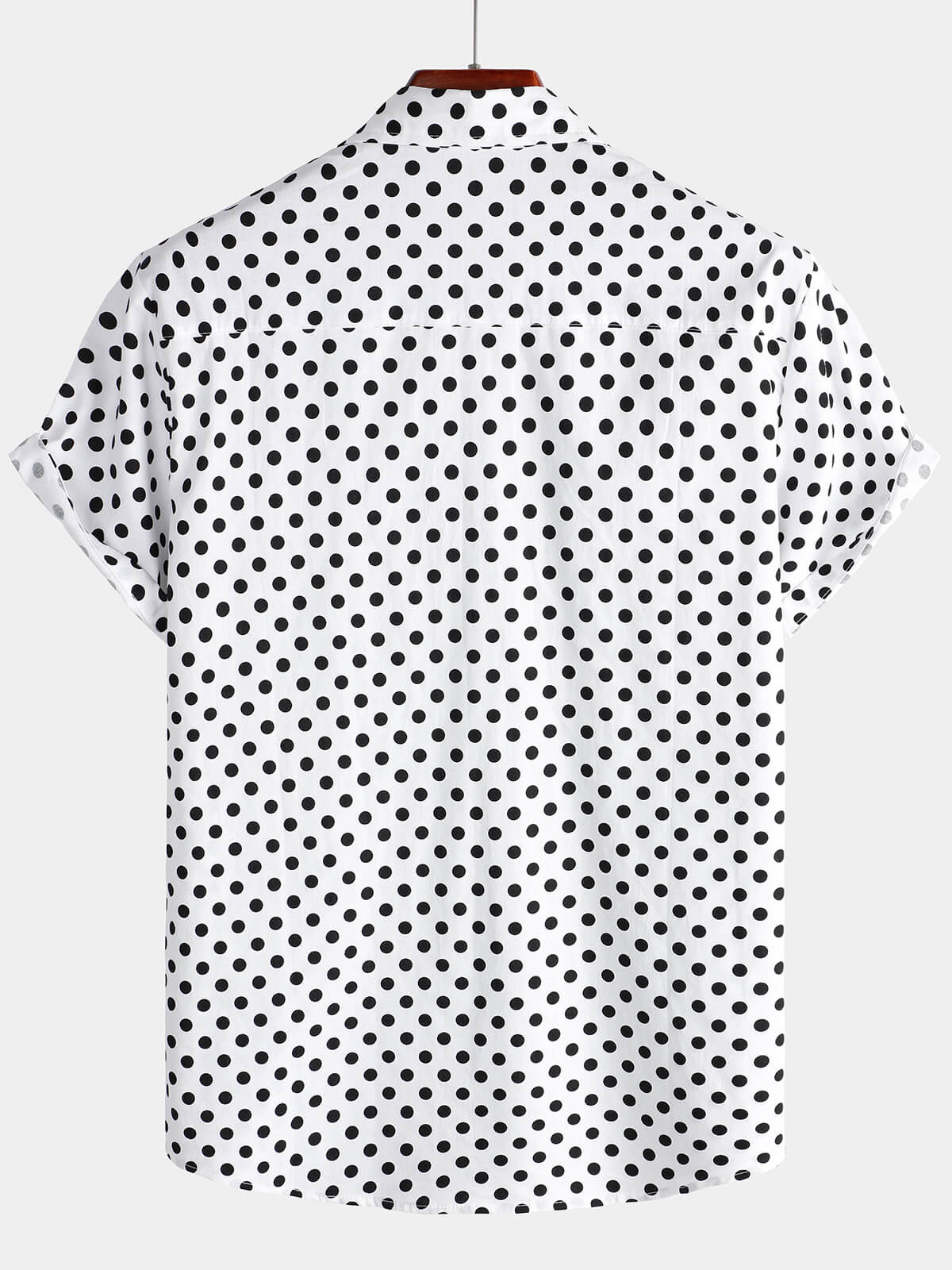 Camisa de algodón casual Polka Dot Summer White Pocket de manga corta para hombre