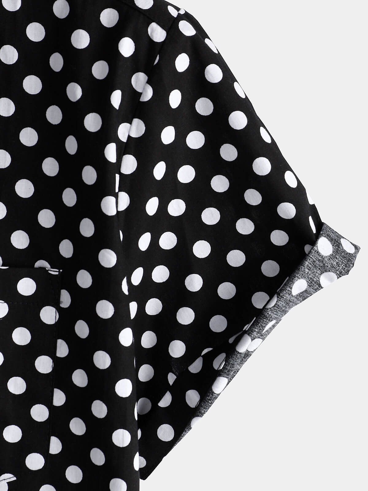 Camisa de algodón casual Polka Dot Summer Black Pocket de manga corta para hombre