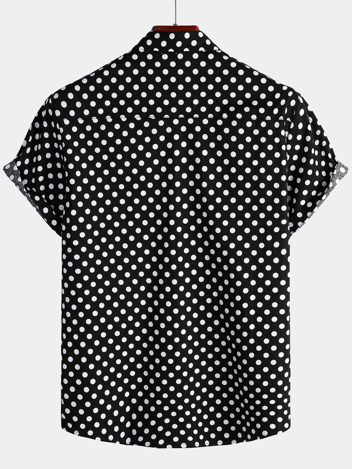 Camisa de algodón casual Polka Dot Summer Black Pocket de manga corta para hombre