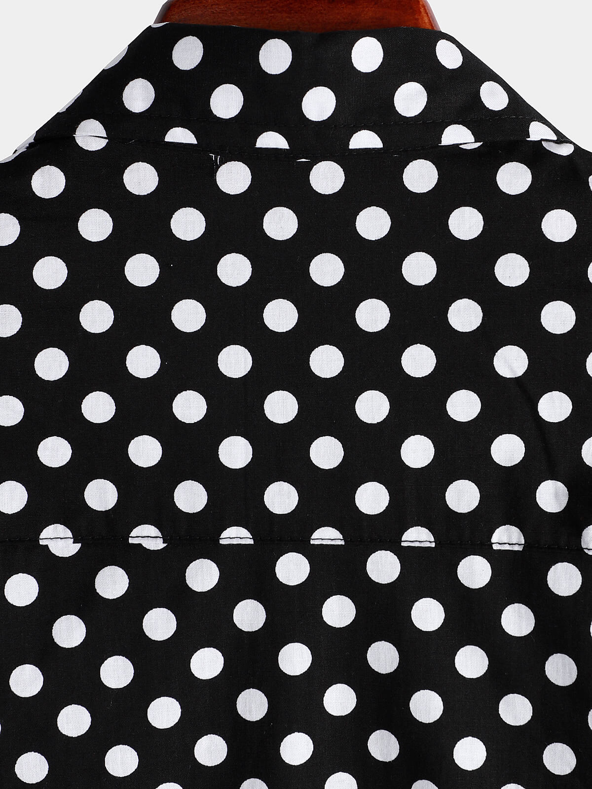 Camisa de algodón casual Polka Dot Summer Black Pocket de manga corta para hombre