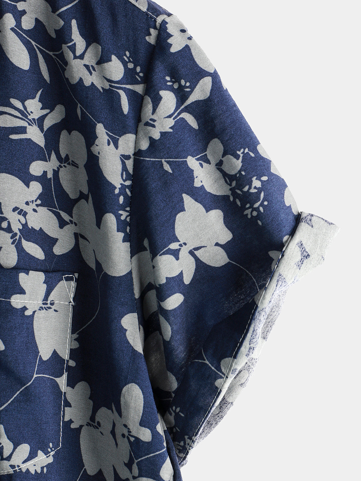 Camisa vintage floral estampado Holiday Navy Blue Button Up de manga corta para hombre