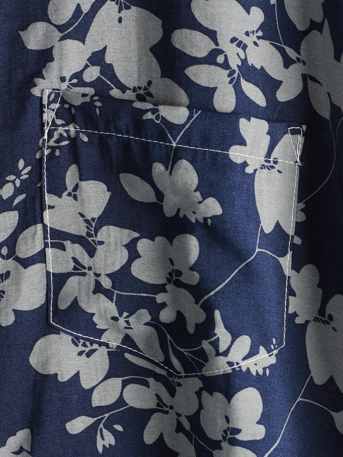 Camisa vintage floral estampado Holiday Navy Blue Button Up de manga corta para hombre