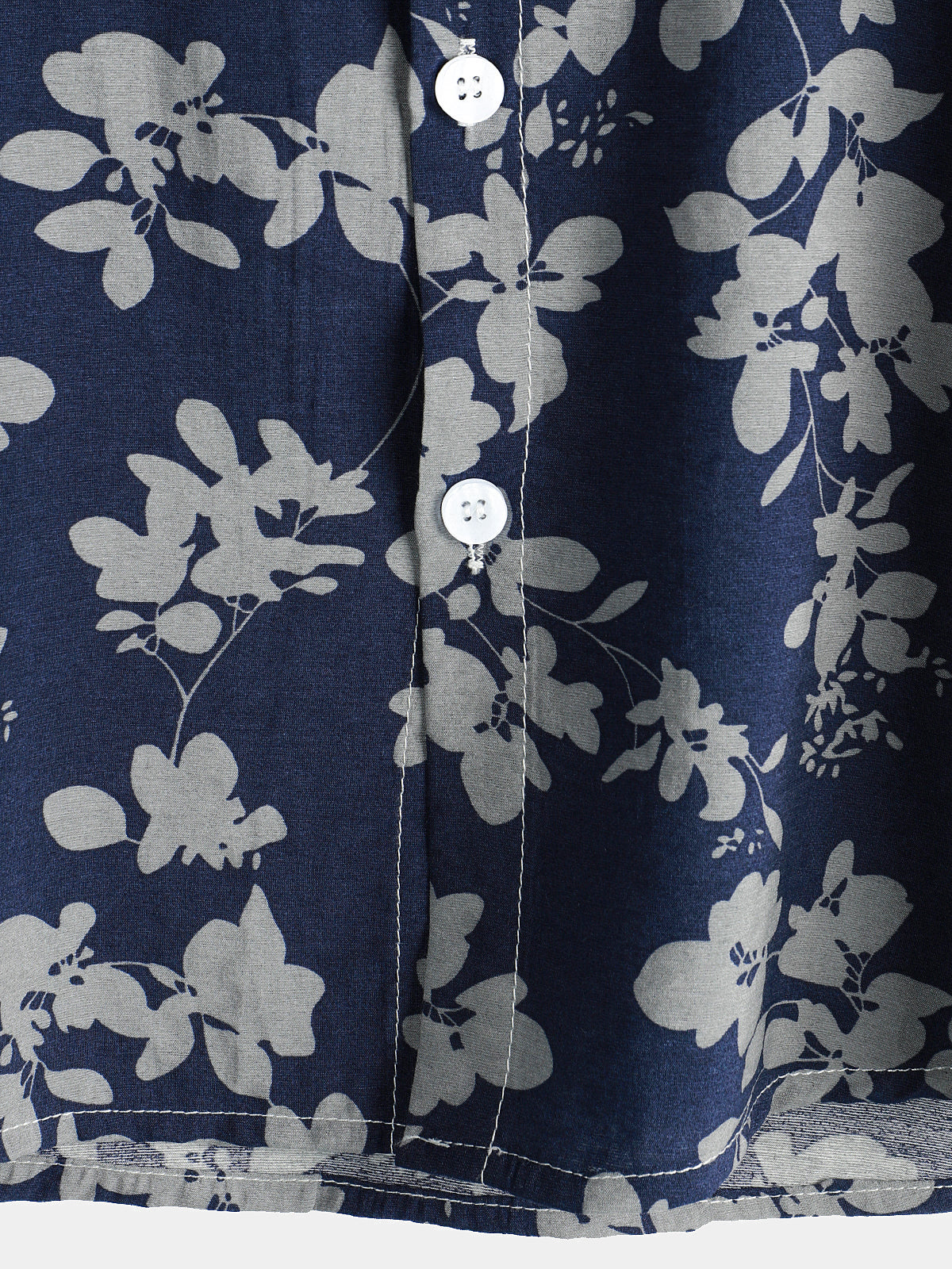 Camisa vintage floral estampado Holiday Navy Blue Button Up de manga corta para hombre