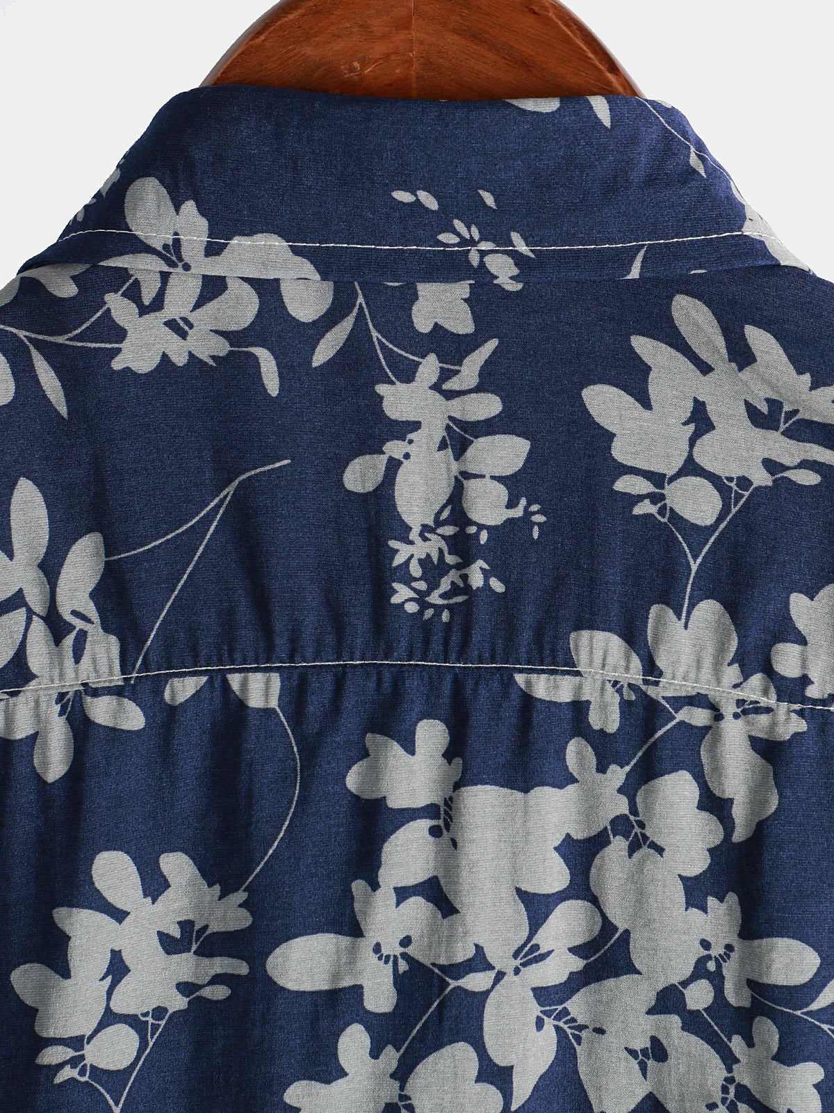 Camisa vintage floral estampado Holiday Navy Blue Button Up de manga corta para hombre