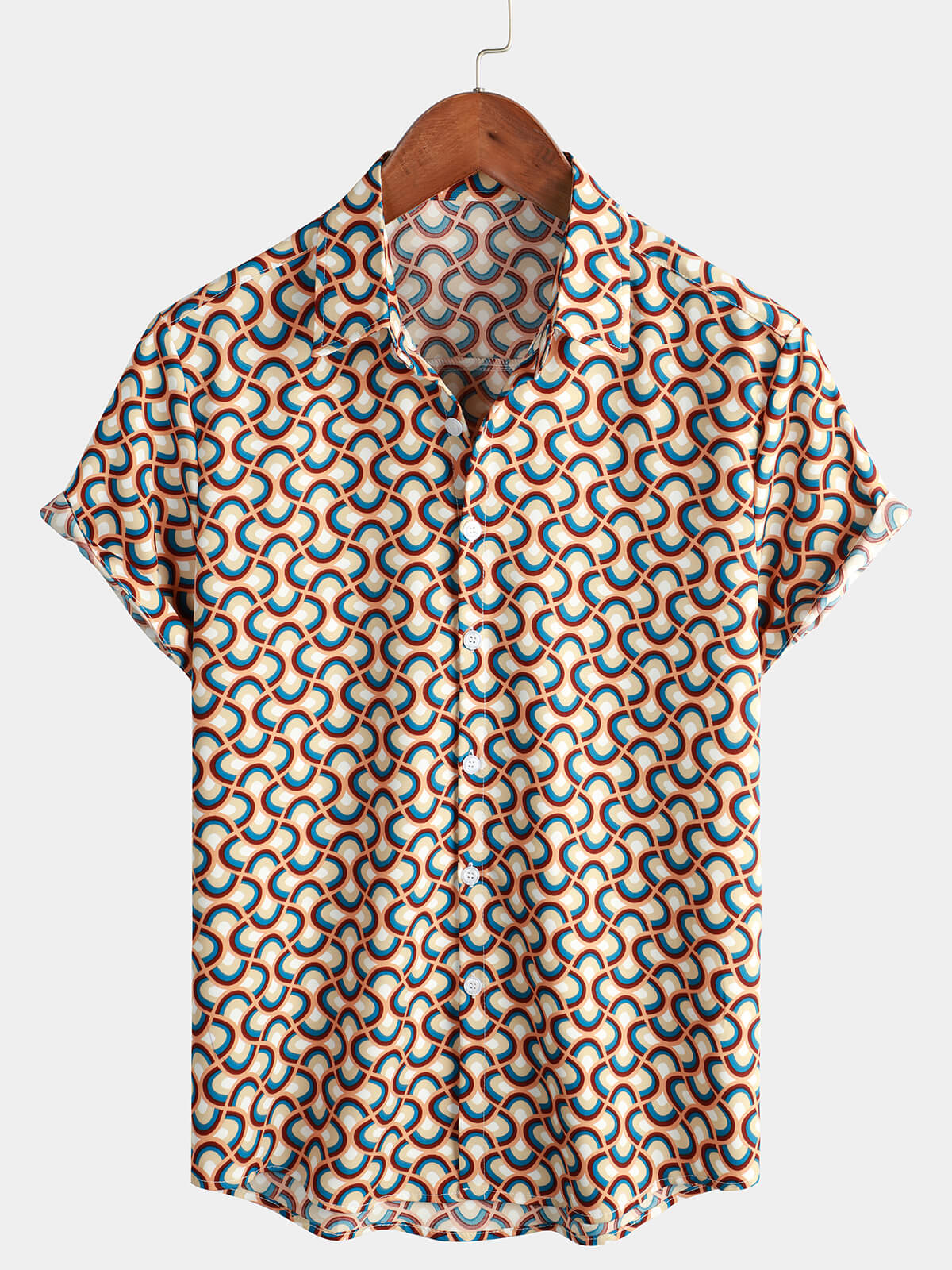 Camisa retro Button Up vintage Geometric Circle Cool Summer Beach de manga corta para hombre