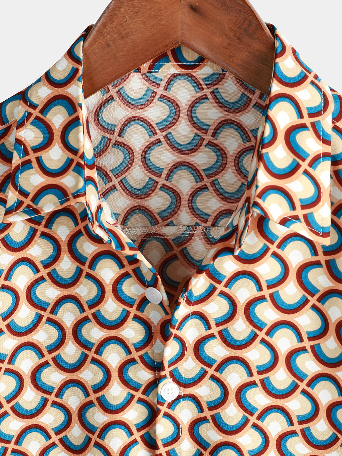 Camisa retro Button Up vintage Geometric Circle Cool Summer Beach de manga corta para hombre